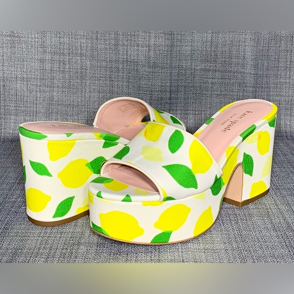 Kate Spade New York Ibiza Platform Mule Sandals Lemon Toss - Picture 2 of 8